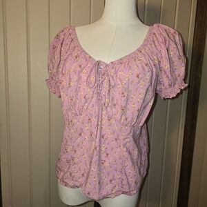 🌸 Torrid Pink Floral Peasant Top – Size 0 (Fits M/L) 🌸